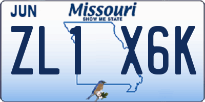MO license plate ZL1X6K