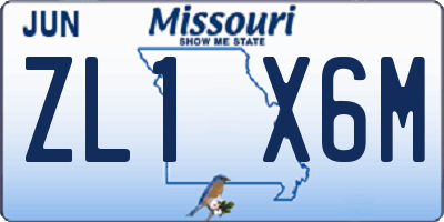 MO license plate ZL1X6M