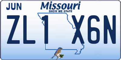 MO license plate ZL1X6N