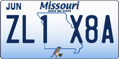 MO license plate ZL1X8A