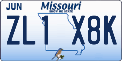 MO license plate ZL1X8K