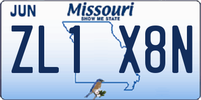 MO license plate ZL1X8N