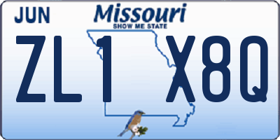 MO license plate ZL1X8Q