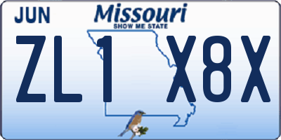 MO license plate ZL1X8X