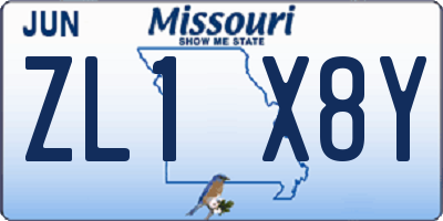 MO license plate ZL1X8Y