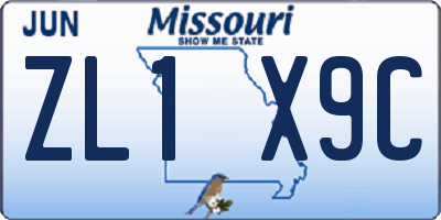 MO license plate ZL1X9C