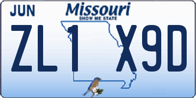 MO license plate ZL1X9D