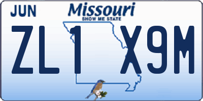 MO license plate ZL1X9M