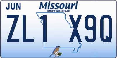 MO license plate ZL1X9Q
