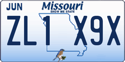 MO license plate ZL1X9X