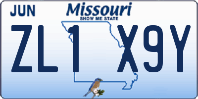 MO license plate ZL1X9Y