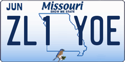 MO license plate ZL1Y0E