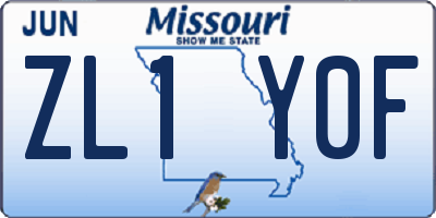 MO license plate ZL1Y0F
