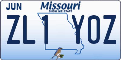 MO license plate ZL1Y0Z