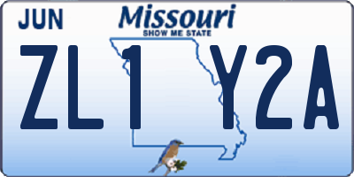 MO license plate ZL1Y2A