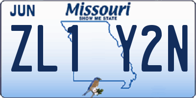 MO license plate ZL1Y2N