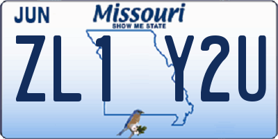 MO license plate ZL1Y2U