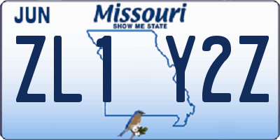 MO license plate ZL1Y2Z