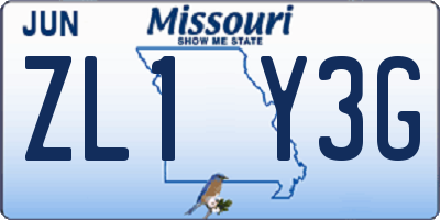 MO license plate ZL1Y3G