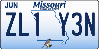 MO license plate ZL1Y3N