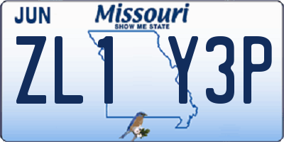 MO license plate ZL1Y3P