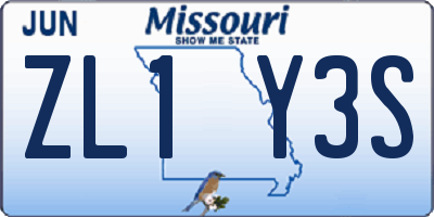 MO license plate ZL1Y3S