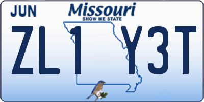 MO license plate ZL1Y3T