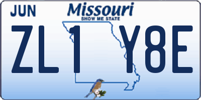 MO license plate ZL1Y8E