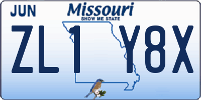 MO license plate ZL1Y8X