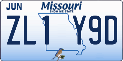 MO license plate ZL1Y9D