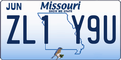MO license plate ZL1Y9U