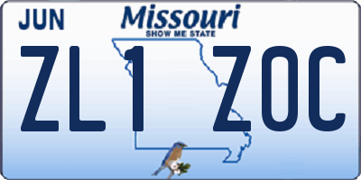 MO license plate ZL1Z0C