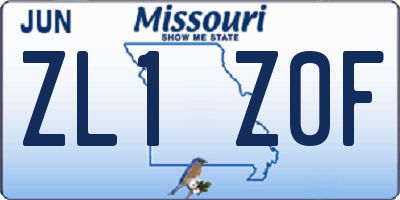 MO license plate ZL1Z0F