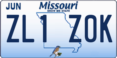 MO license plate ZL1Z0K