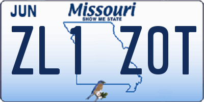 MO license plate ZL1Z0T