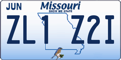 MO license plate ZL1Z2I