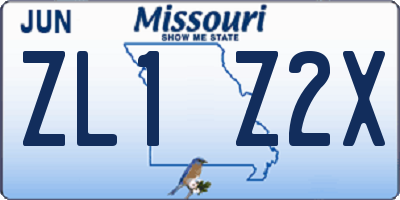 MO license plate ZL1Z2X