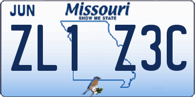 MO license plate ZL1Z3C
