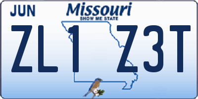 MO license plate ZL1Z3T