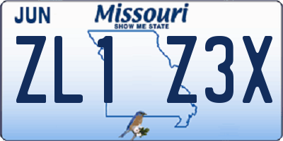 MO license plate ZL1Z3X