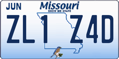 MO license plate ZL1Z4D