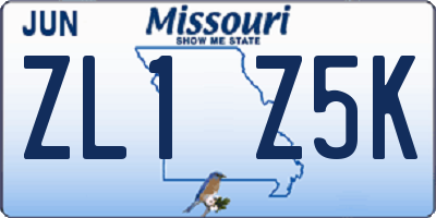 MO license plate ZL1Z5K