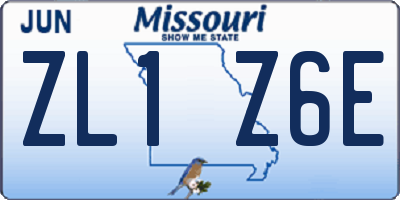 MO license plate ZL1Z6E