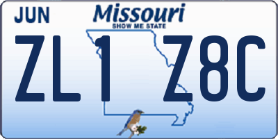 MO license plate ZL1Z8C