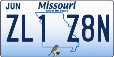 MO license plate ZL1Z8N