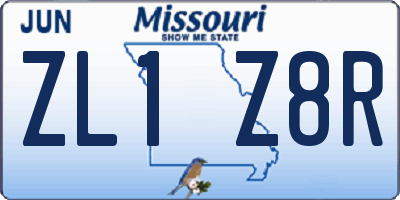 MO license plate ZL1Z8R