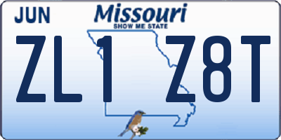 MO license plate ZL1Z8T