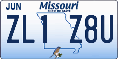 MO license plate ZL1Z8U