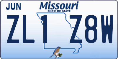MO license plate ZL1Z8W