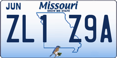 MO license plate ZL1Z9A
